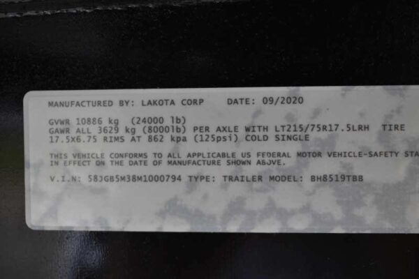 2021 Lakota BigHorn 8519TBB 5 Horse Trailer with 19′ Short Wall